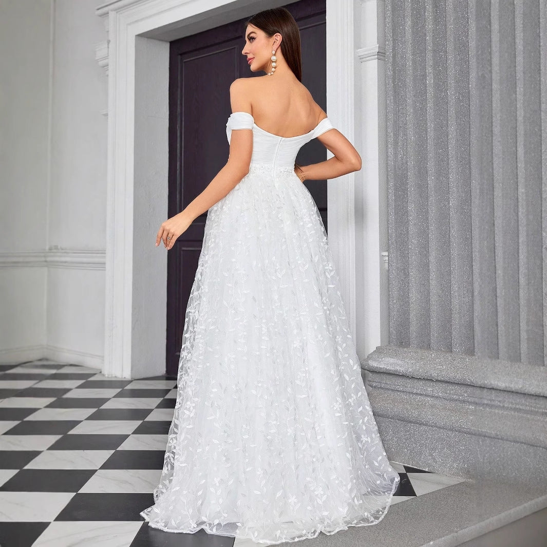 Off Shoulder Evening Dress Refined Graceful Simple Dress Outdoor Travel Photography Light Wedding Dress