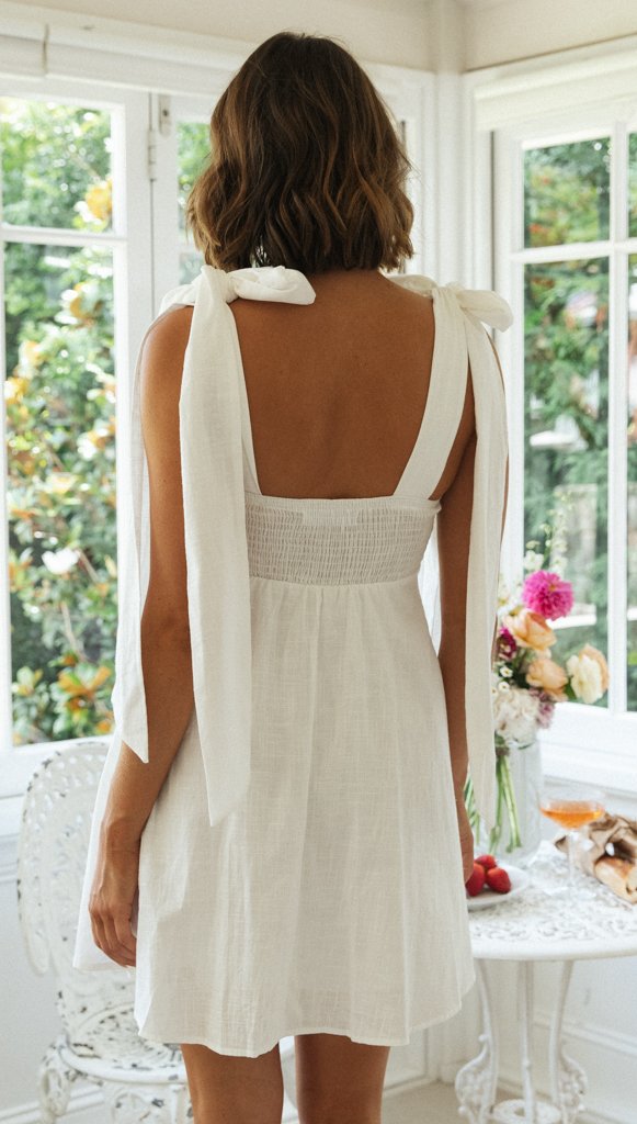 Cotton Kamila Linen Tie Strap Babydoll Dress White