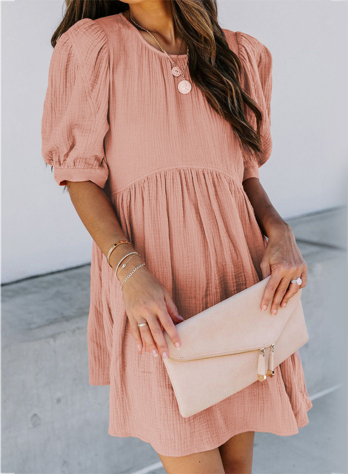 Puff Marketa Sleeve Babydoll Dress Orange