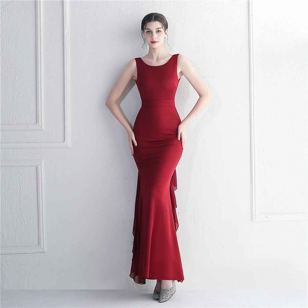 Heavy Craft Beaded Satin plus Chiffon Wedding Dinner Etiquette Chic Dress Long