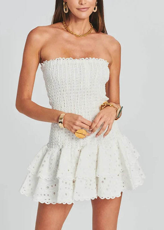 Strapless Zaria Ruffle Mini Dress Smocked Yellow Eyelet
