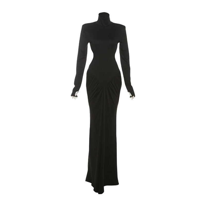 Summer Women Clothing High Collar Slim Attractive Backless Solid Color Maxi Dress