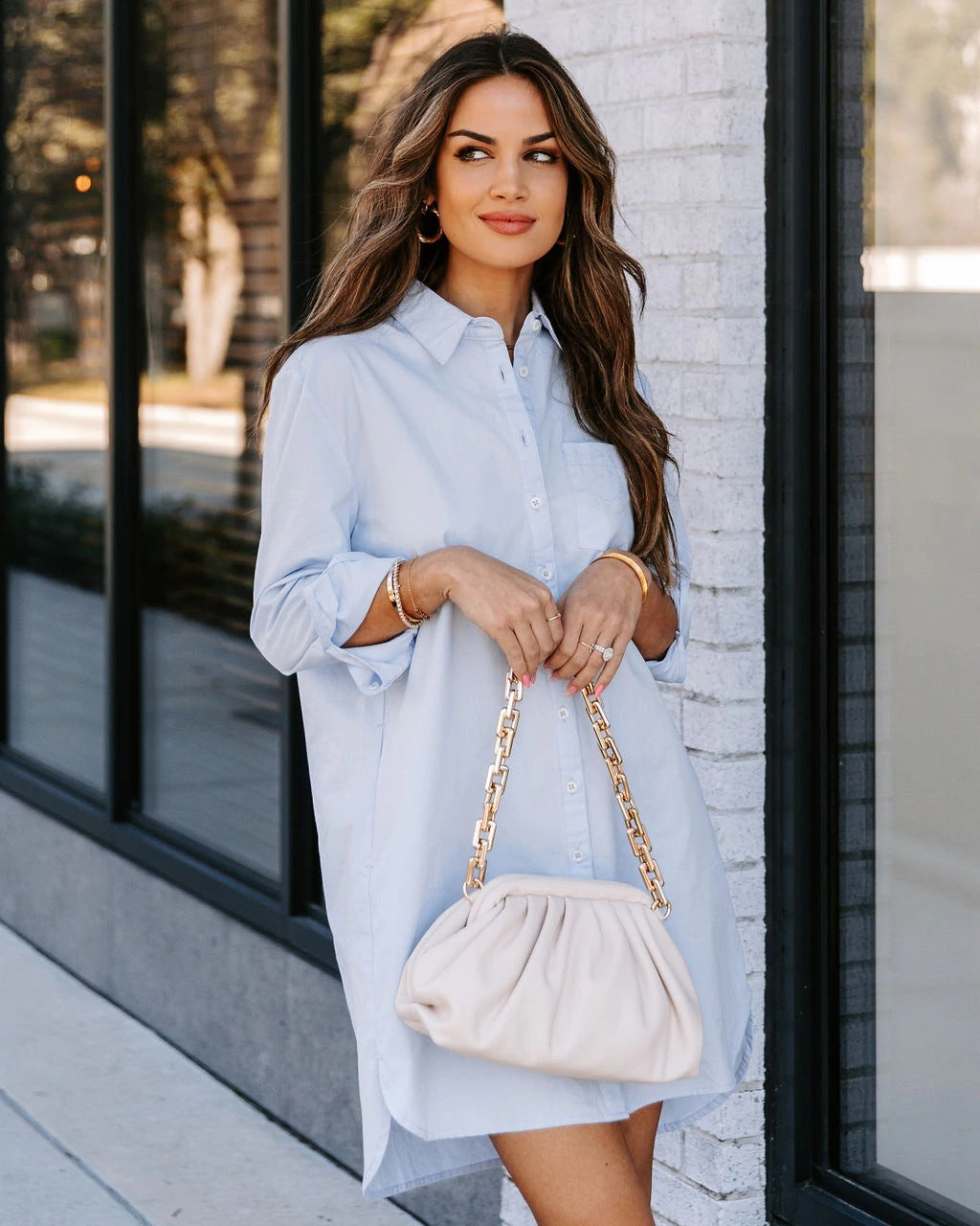 Cotton Harmony Button Down Shirt Dress Lavender