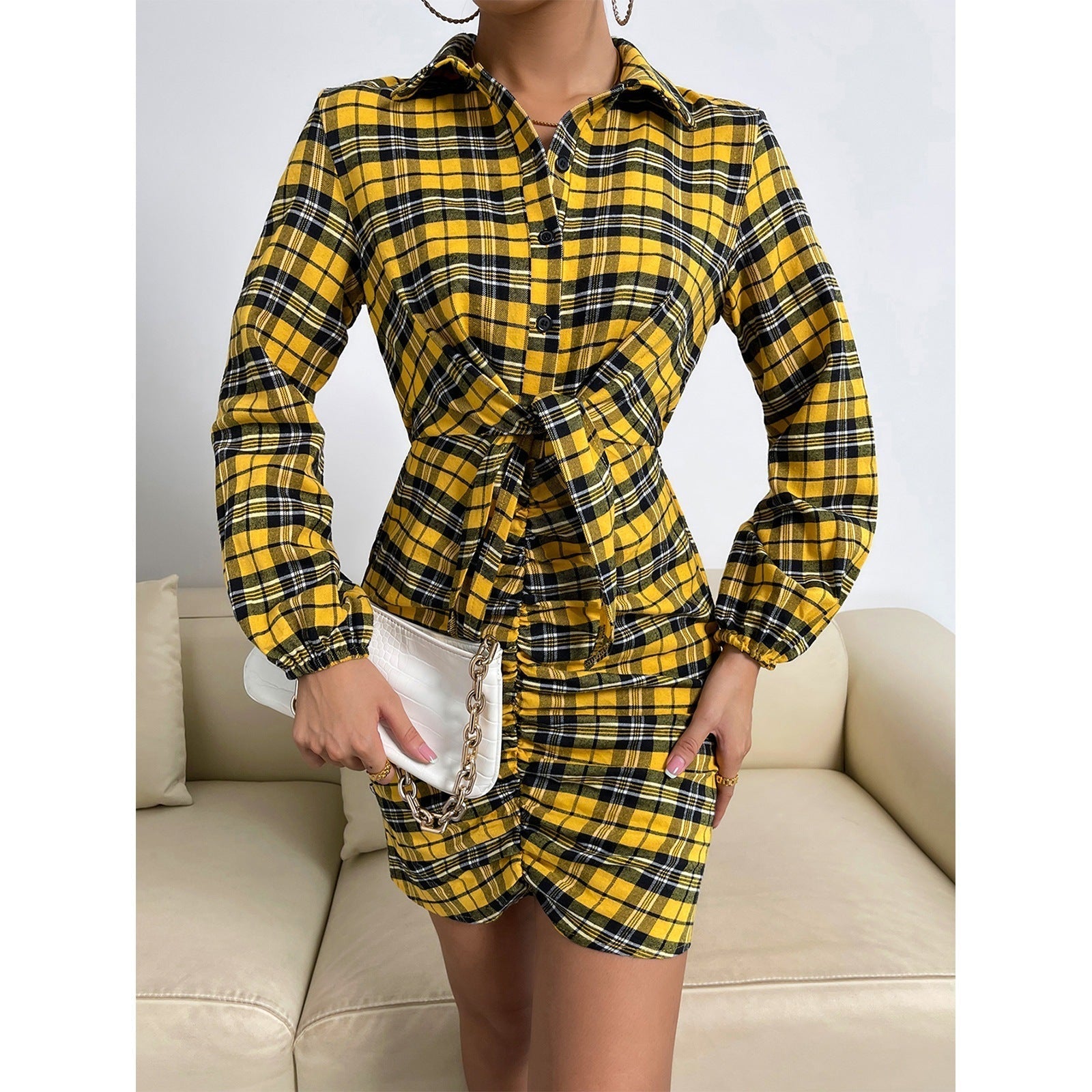 Plaid Venetia Tie Front Shirt Dress