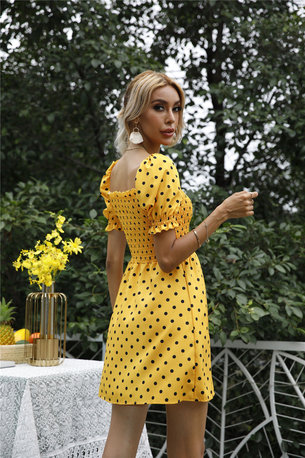 Puff Stevens Sleeve Babydoll Dress Yellow