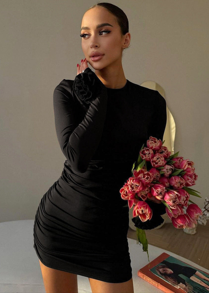 Luxe Rosalyn Ruched Long Sleeve Mini Dress