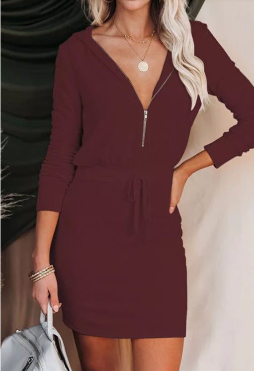 Half Hope Zip Hooded Knit Dress Lavender