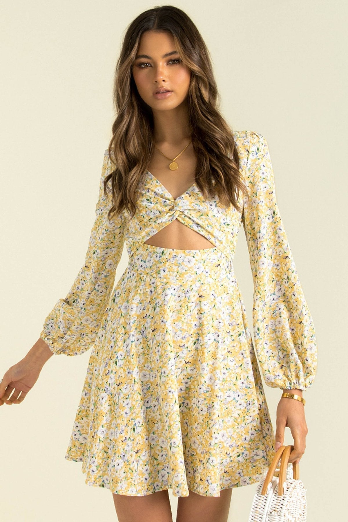 Inner Sunset Botanical Smocked Cutout Dress Sage