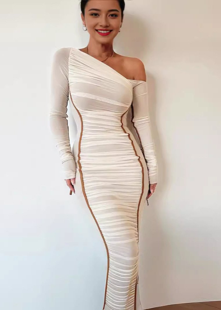 Elegance Asymmetrical Mesh Midi Dress