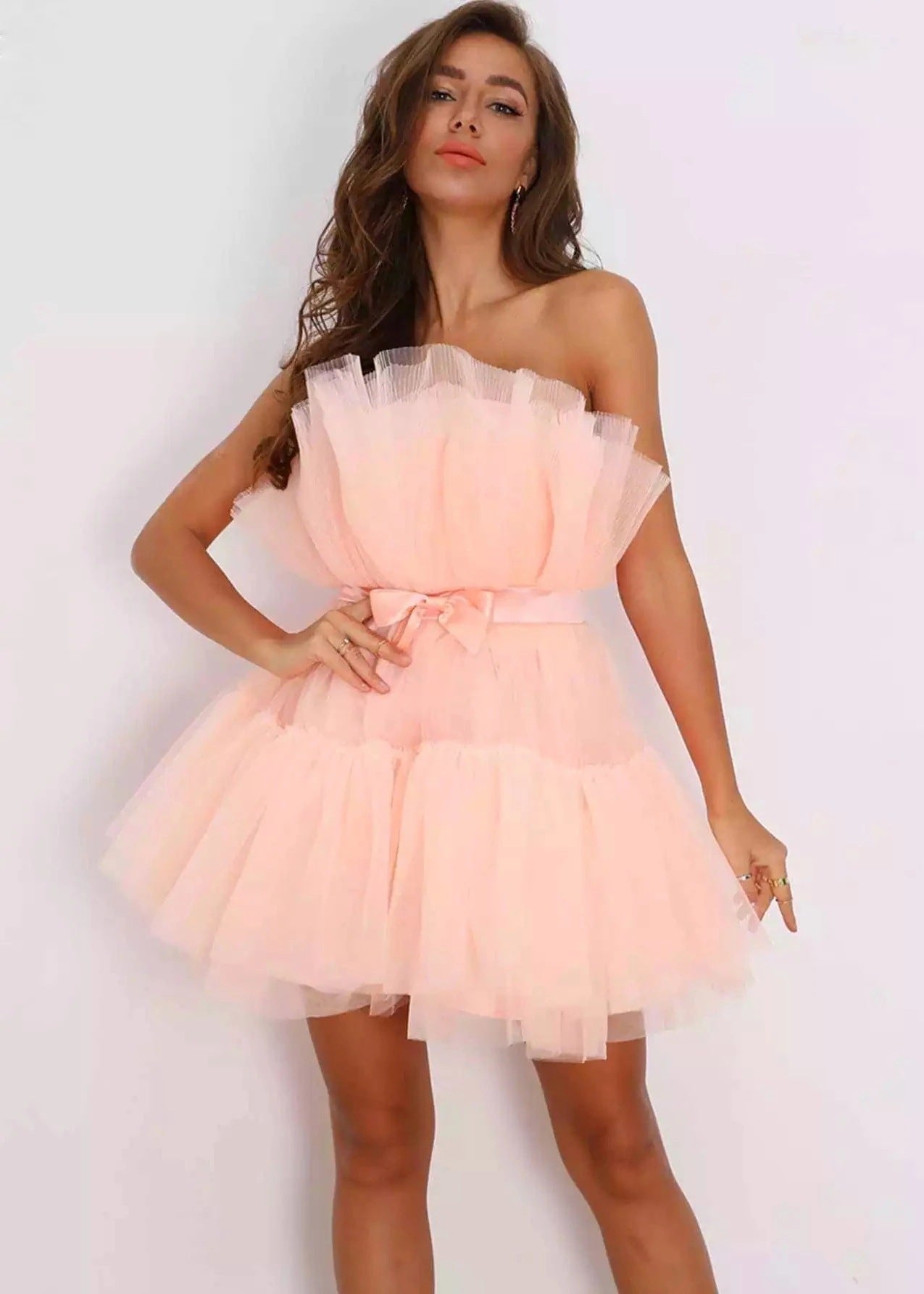 Strapless Lille Tulle Mini Dress Lavender