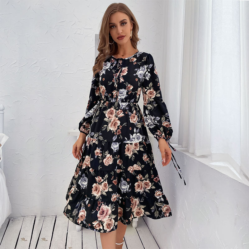Early Sunset Flower Plisse Midi Dress
