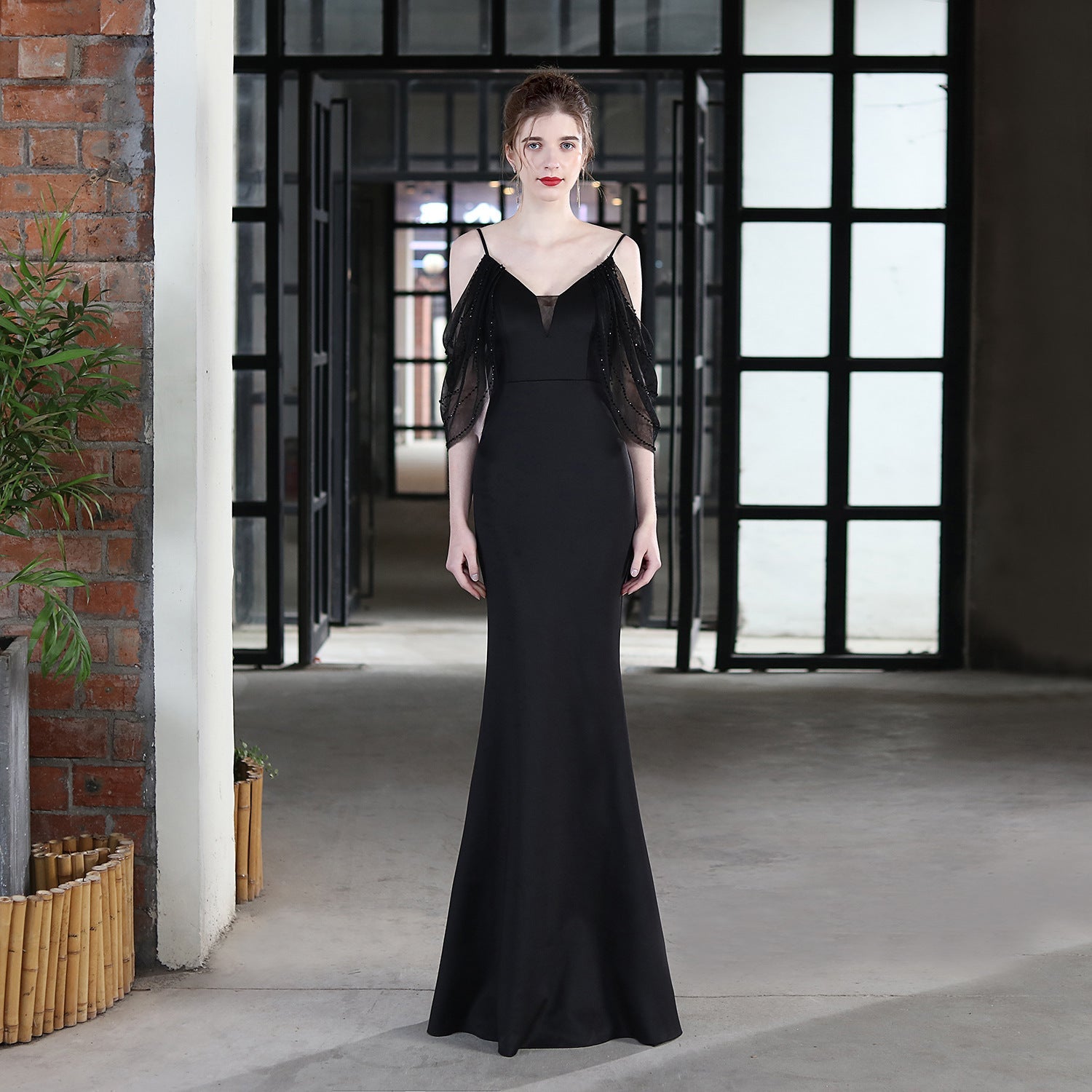 Wedding Toast Dress Bride Extended Sling Appreciation Dinner Slim-Fit Fishtail Car Model Exhibition Dress Formal Gown