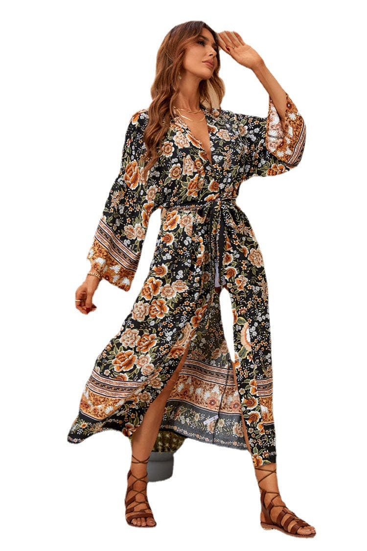 Artiste Satin Botanical Wrap Midi Dress FINAL