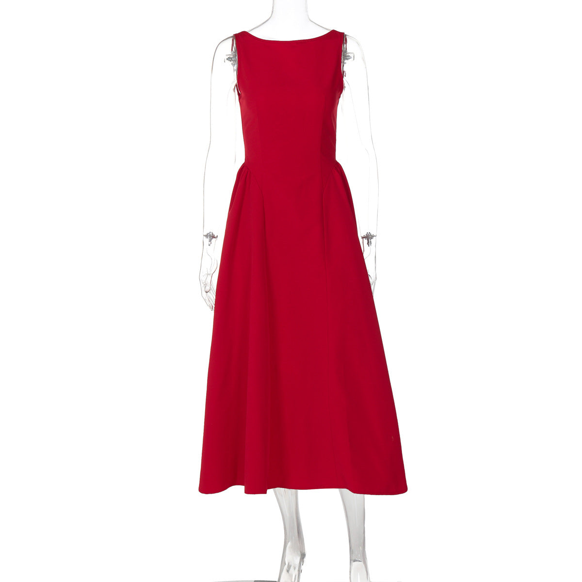 Color Solid Sleeveless Waist Slim Backless Dress