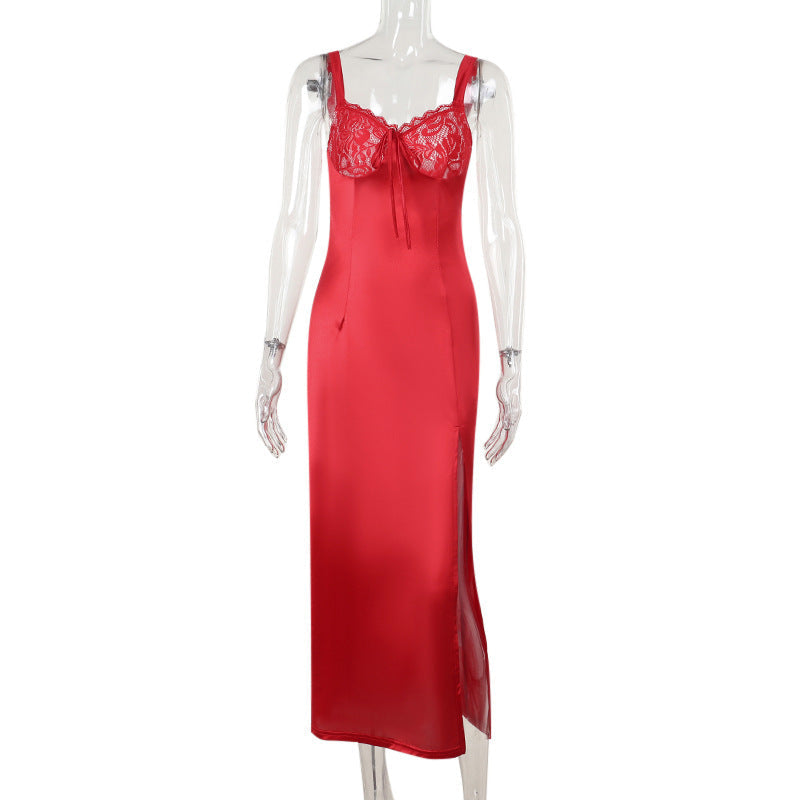 Maxi Dress Socialite Graceful Slim Satin Split Sling Dress