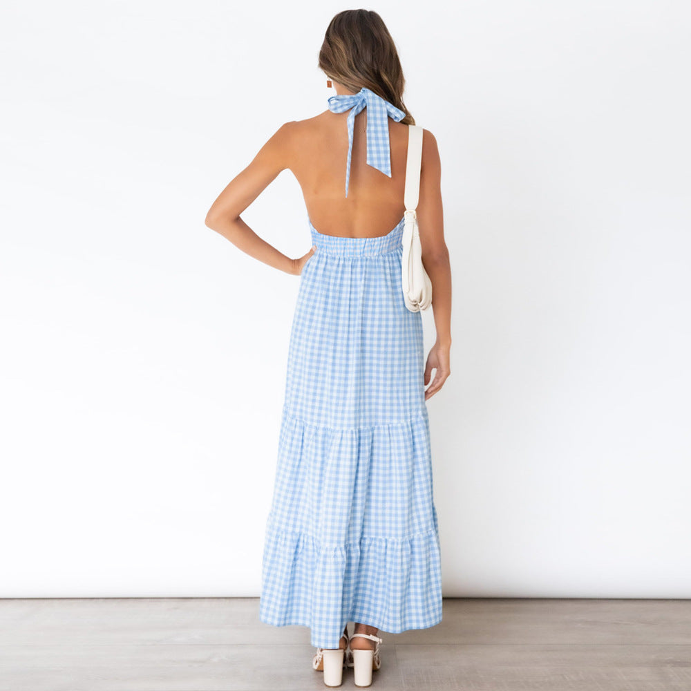 Seek Shade Printed High Low Halter Maxi Dress Blue