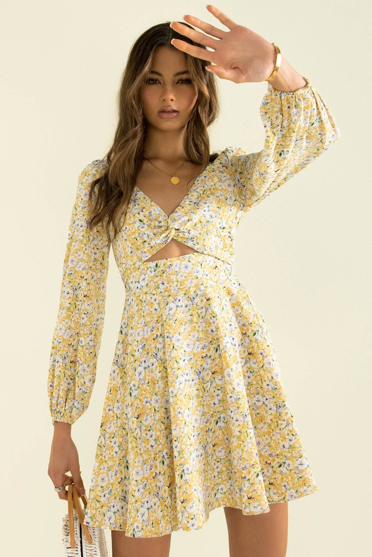 Inner Sunset Botanical Smocked Cutout Dress Sage