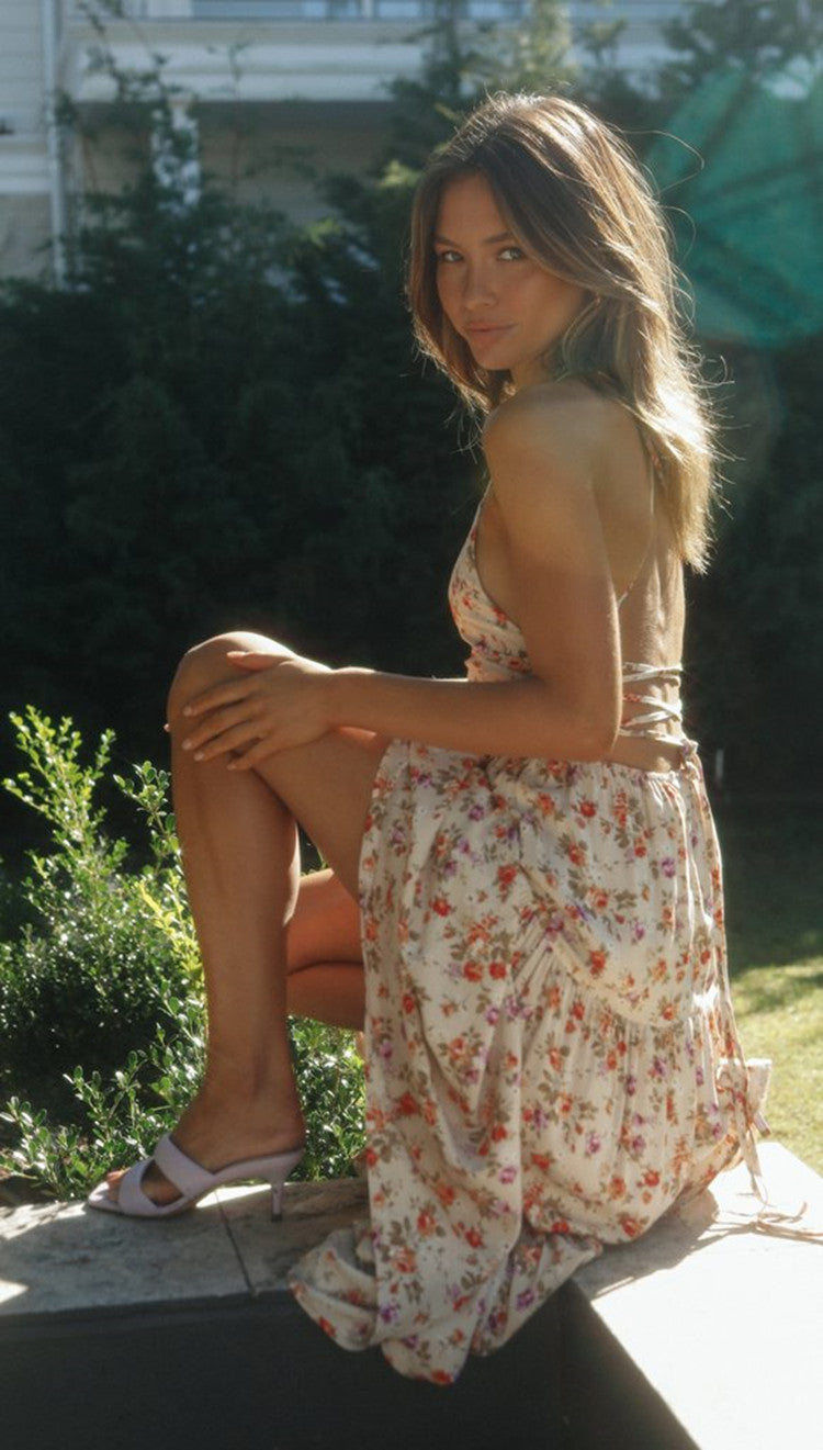 List Goes On Flower Tiered Tassel Midi Dress