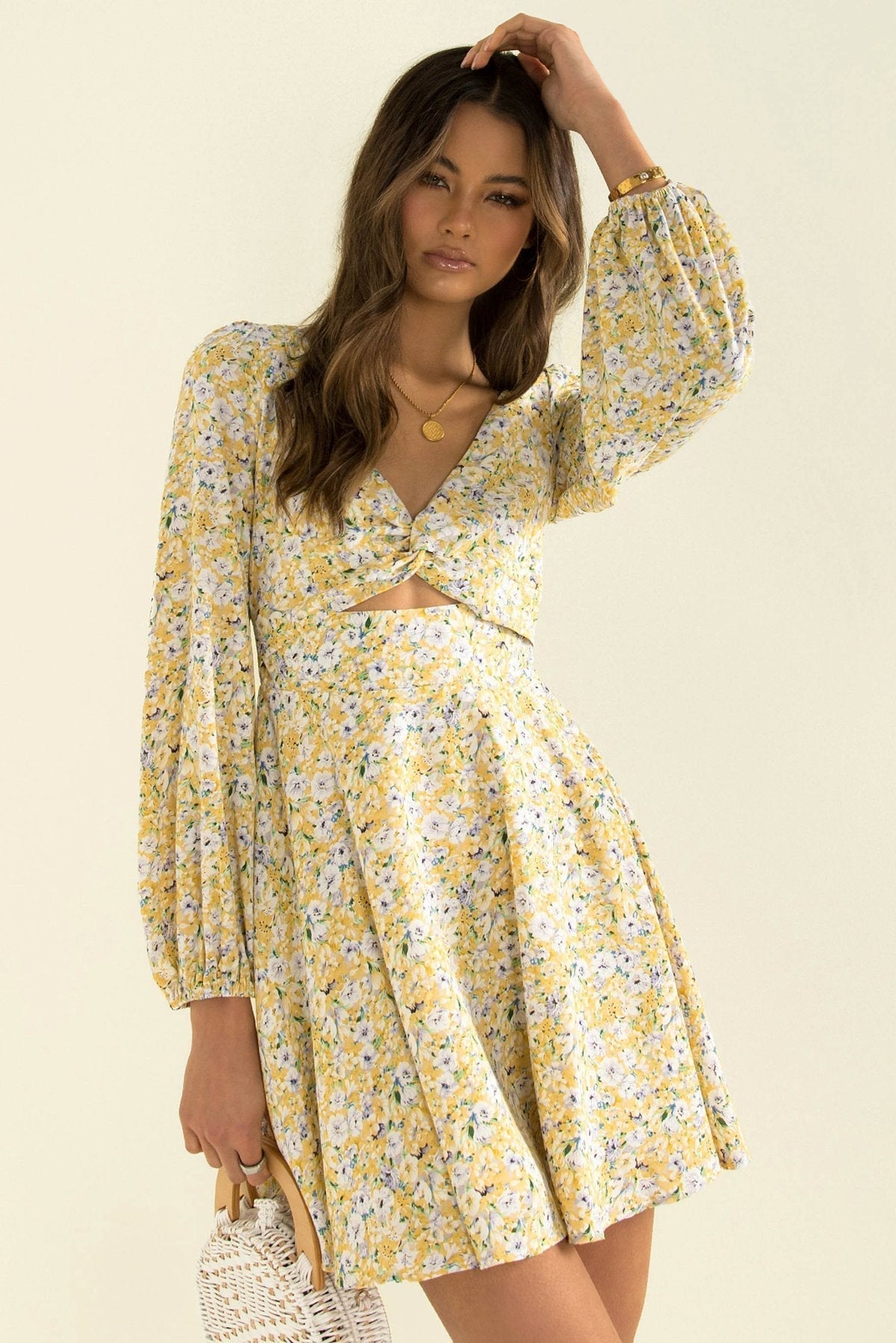 Inner Sunset Botanical Smocked Cutout Dress Sage