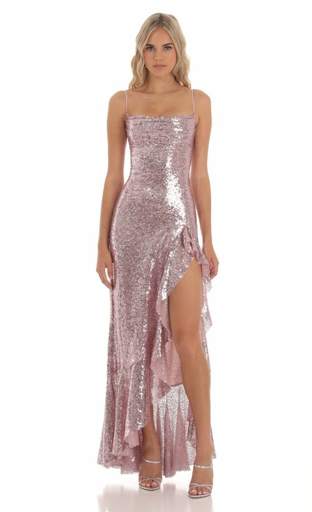 Sequin Sling Dress Split Host Cocktail Chic Prom Evening Dress Women