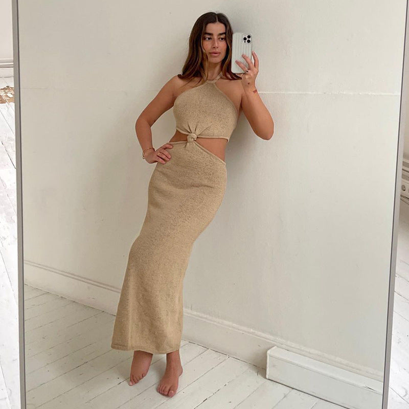Cotton Rita Cutout Halter Midi Dress Sand