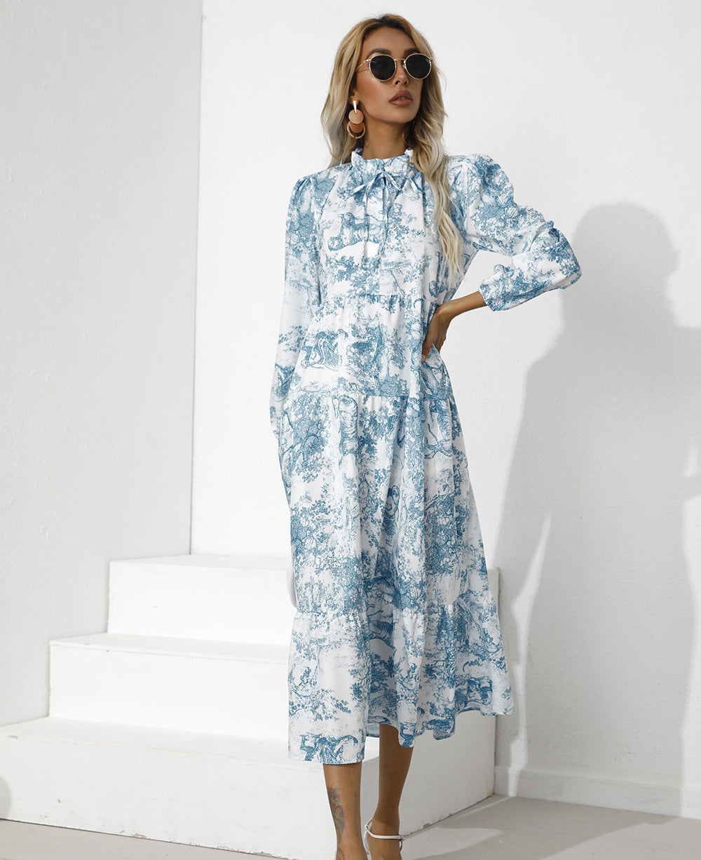 Tempe Flower Ruffle Midi Dress Blue