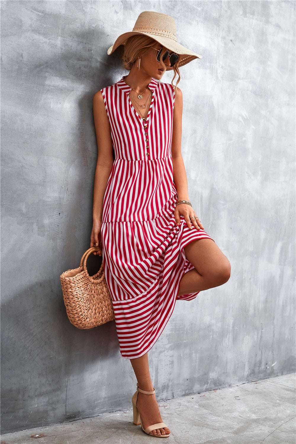 Cotton Jax Blend Embroidered Woven Midi Dress