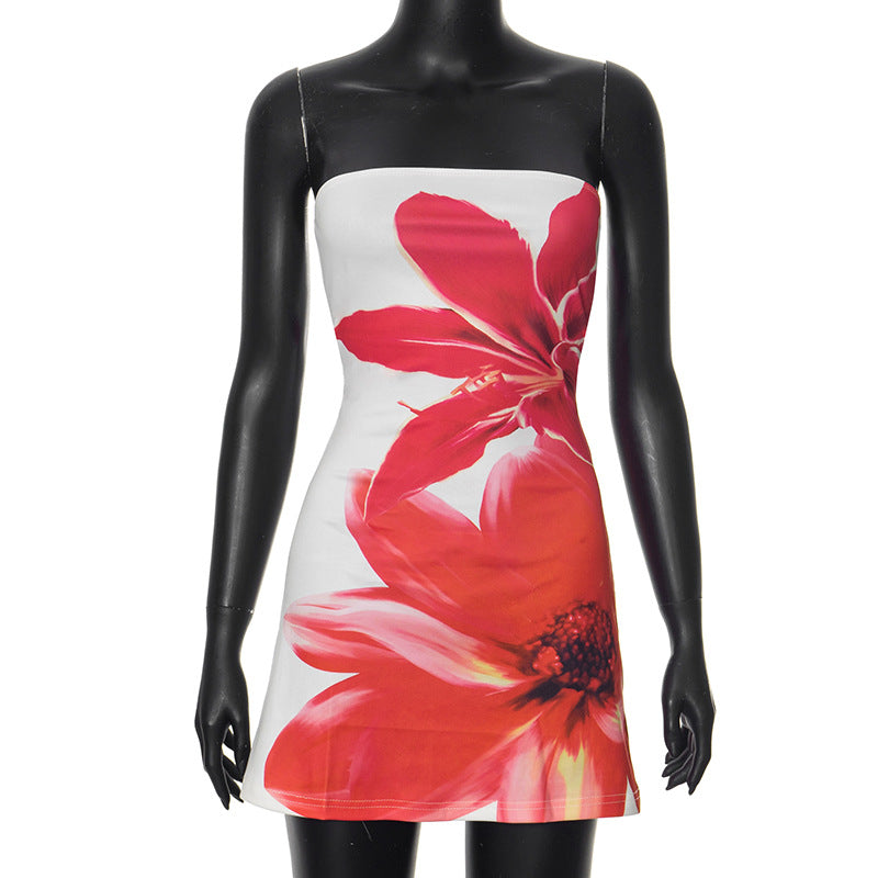 Claudia Chic Women's Bandeau Mini Dress with Bloom Print and Figure Hugging Cut Premium Wardrobe Essential