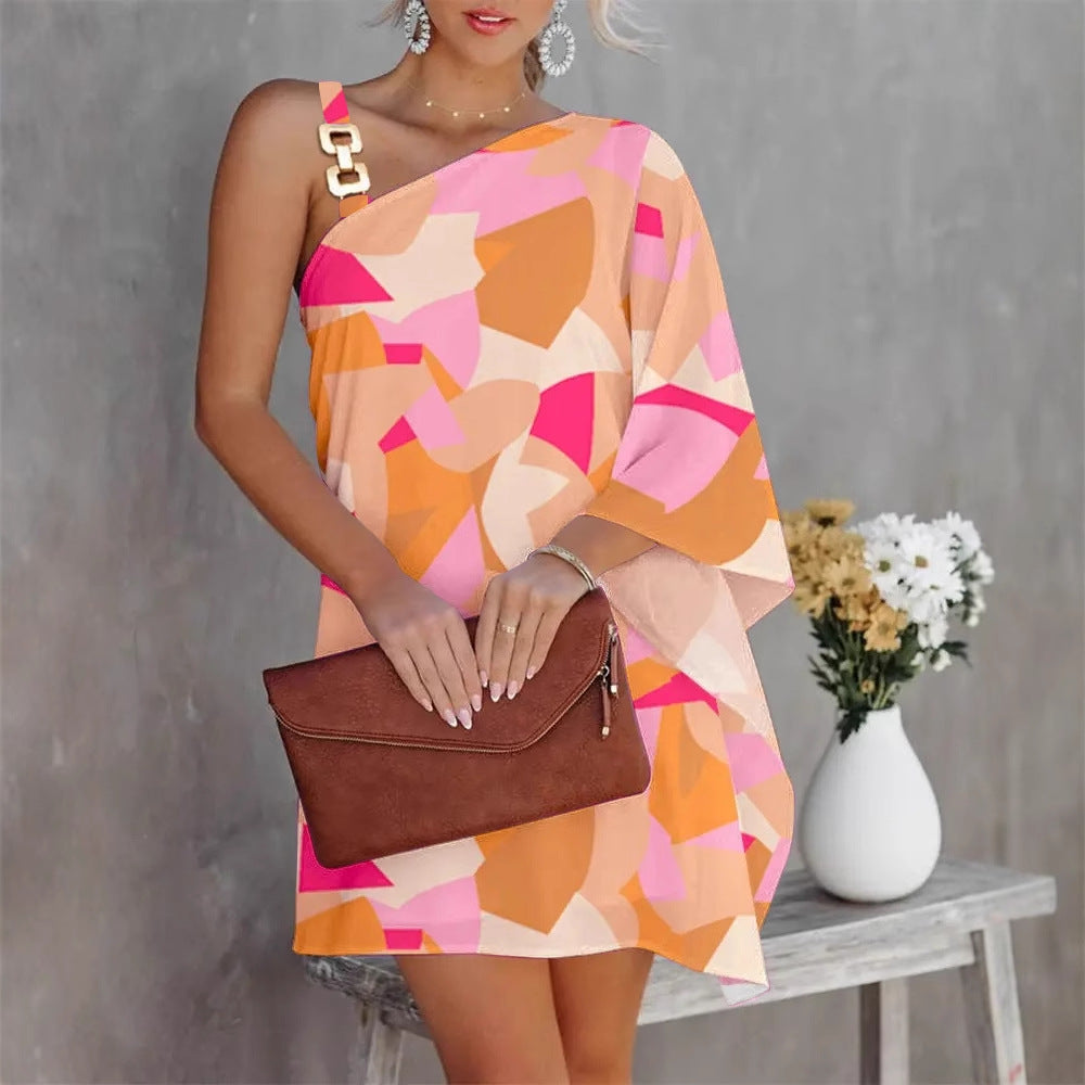 Aesthetic Ana Women's Asymmetric Mini Dress with Decorative Shoulder Detail and Design Boutique Collection