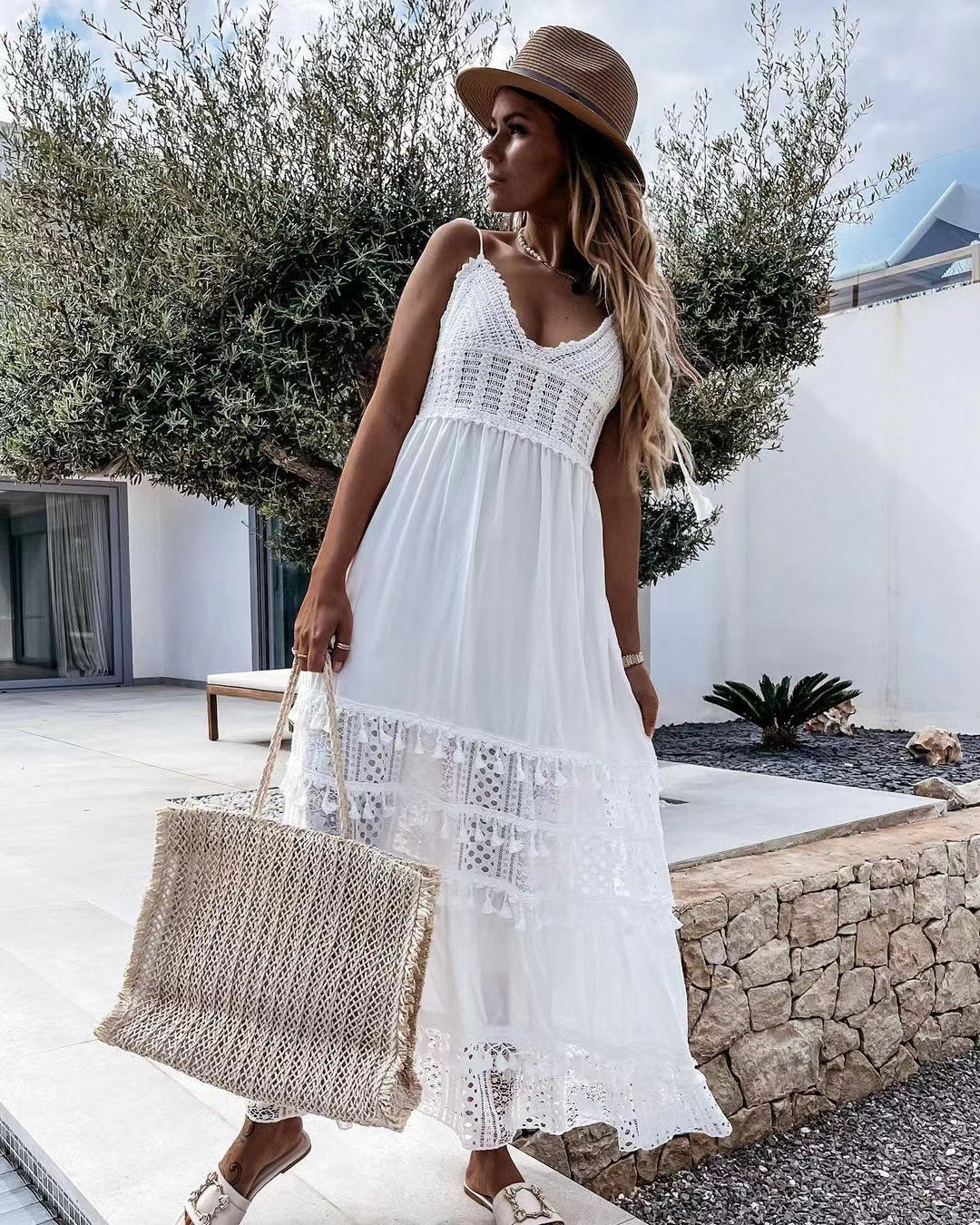 Cotton Devoted Lace Eyelet Midi Dress