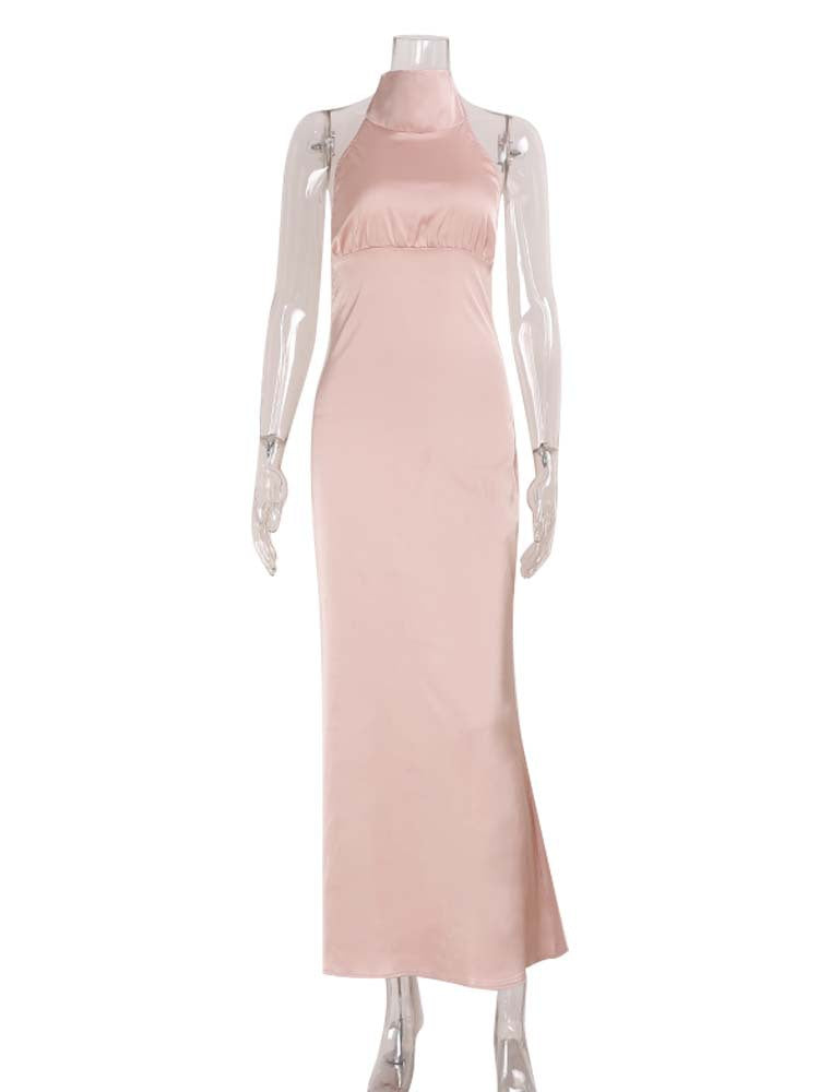 Women Clothing Stylish Good Texture Slim Fit Refined Halter Waist Sheath Maxi Dress