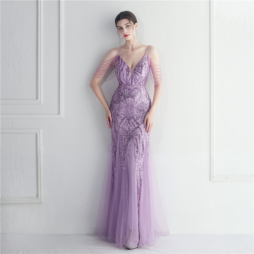 Beaded Bridal Wedding Dinner Extended Camisole Evening Dress