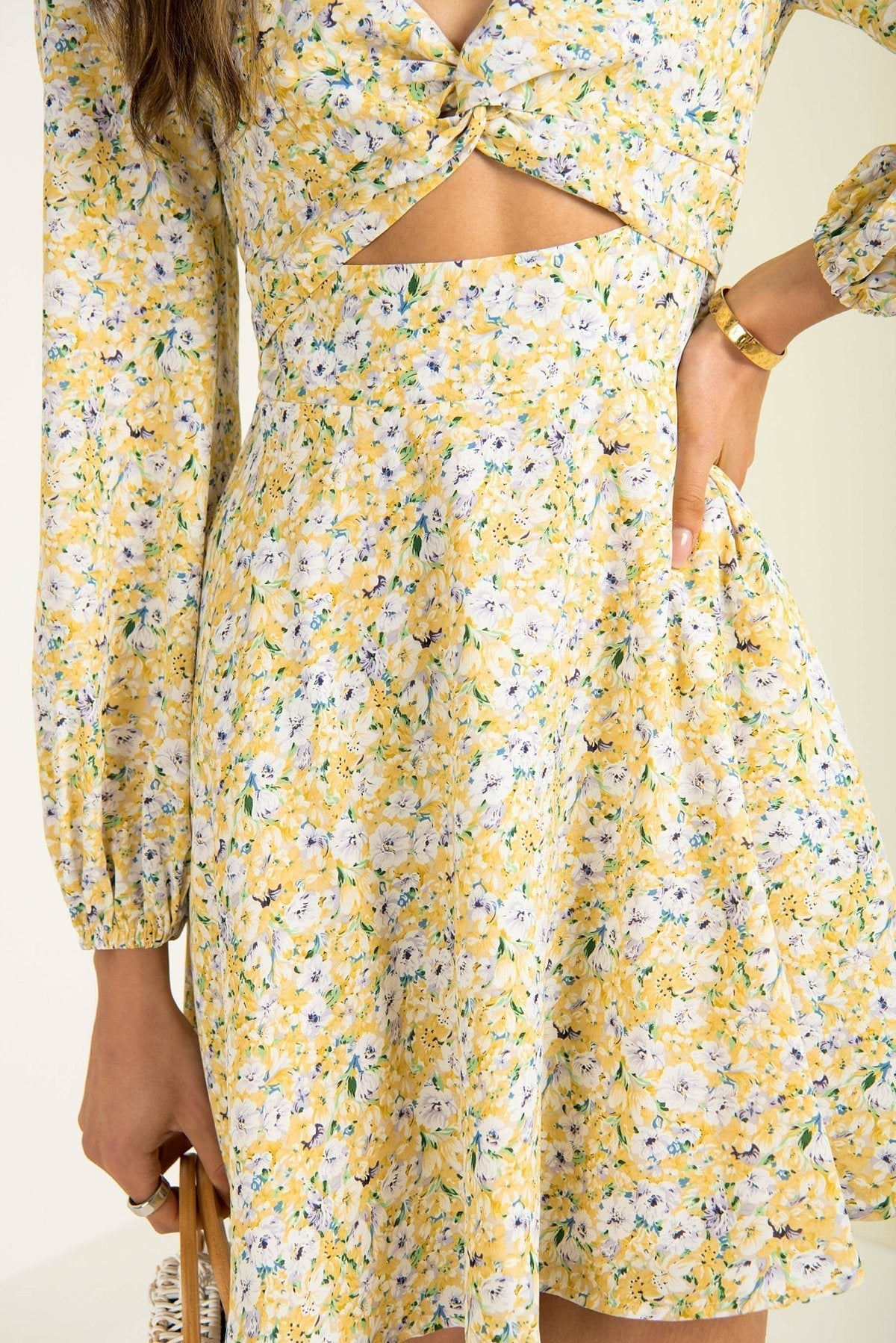 Inner Sunset Botanical Smocked Cutout Dress Sage