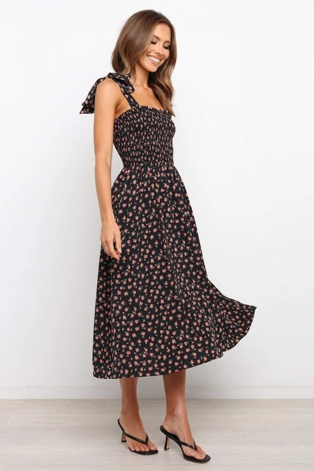 Alanis Flower Smocked Mini Dress Navy
