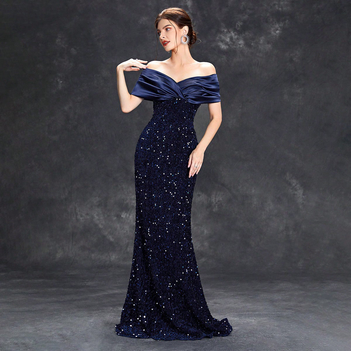 Shoulder Off Evening Dress Slim Fishtail Christmas Party Dress for Summer