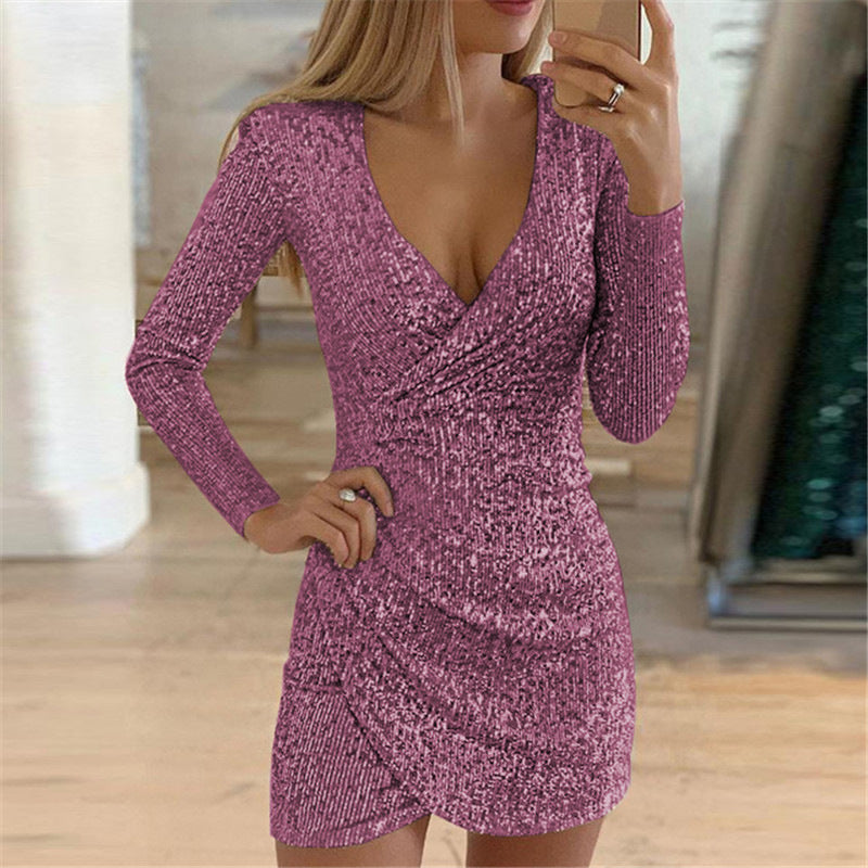Sequin Entertainment Wrap Dress Rose Gold FINAL