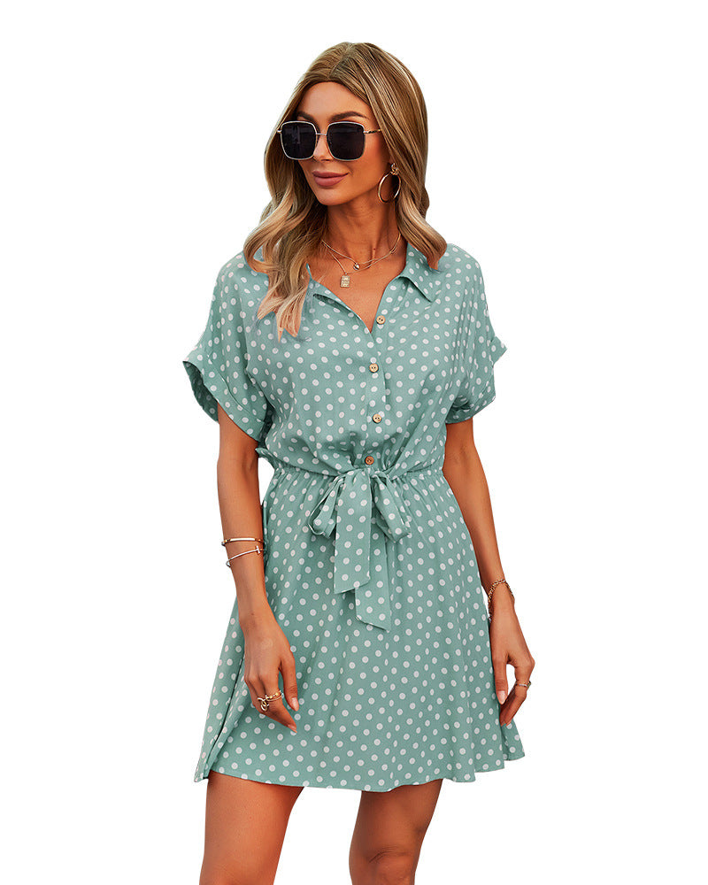 Spotted Manika Button Down Shirt Dress Slate Blue