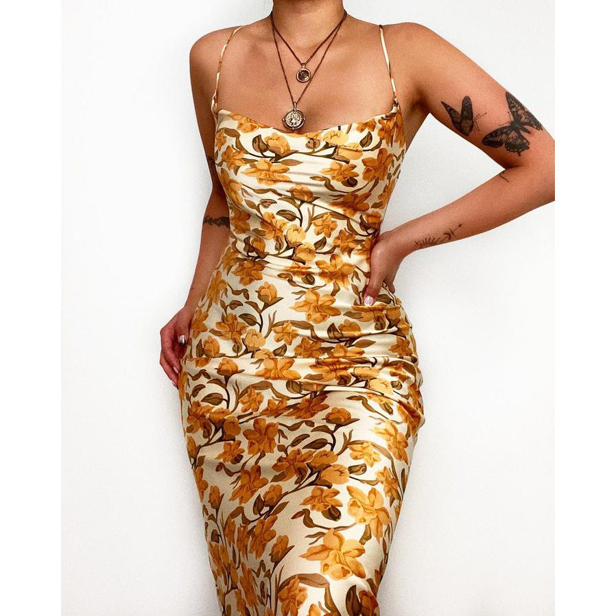 Printed Lakeshore Slip Midi Dress Yellow