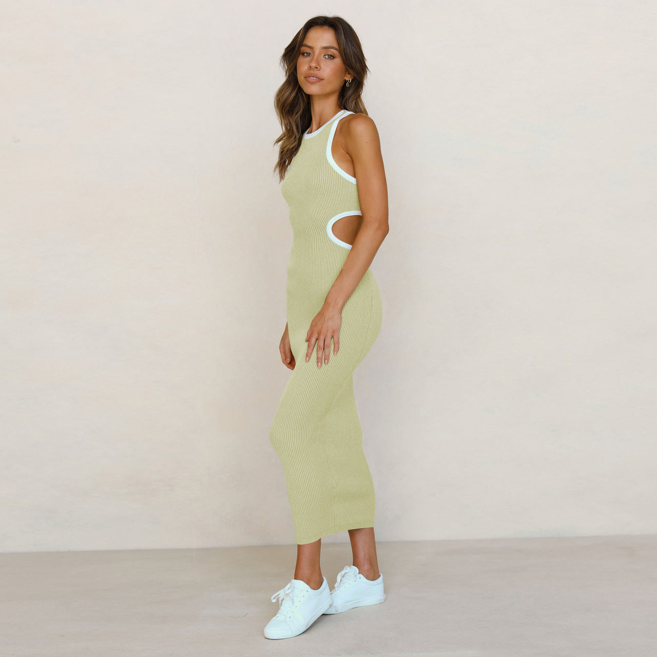 Ribbed Kajus Cutout Knit Midi Dress