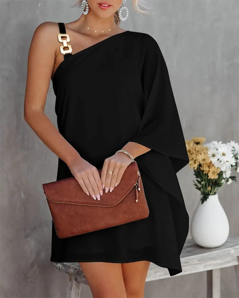 Aesthetic Ana Women's Asymmetric Mini Dress with Decorative Shoulder Detail and Design Boutique Collection