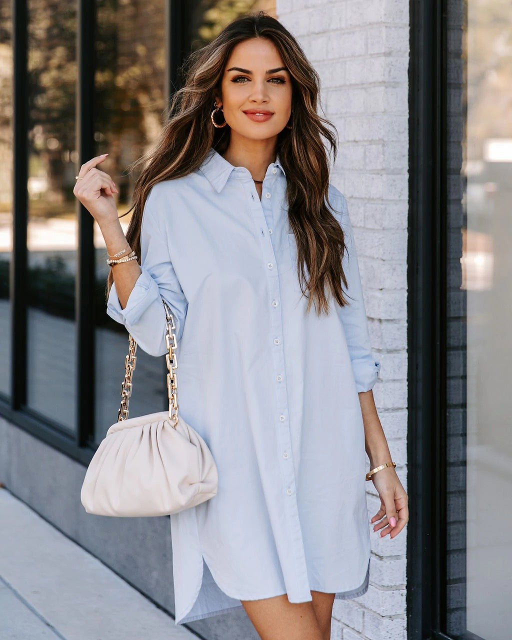 Cotton Harmony Button Down Shirt Dress Lavender