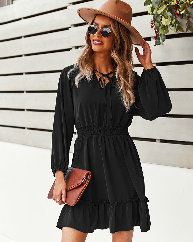 Billowed Indy Ruffle Dress Black