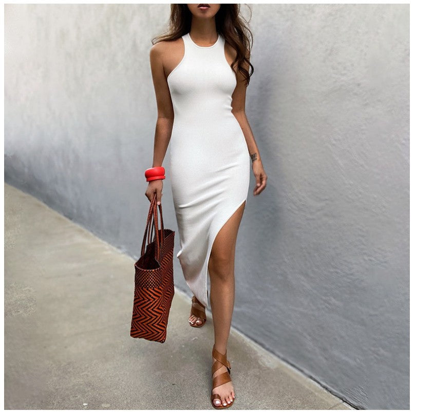 Cotton Tacha Halter Ruffle Midi Dress White