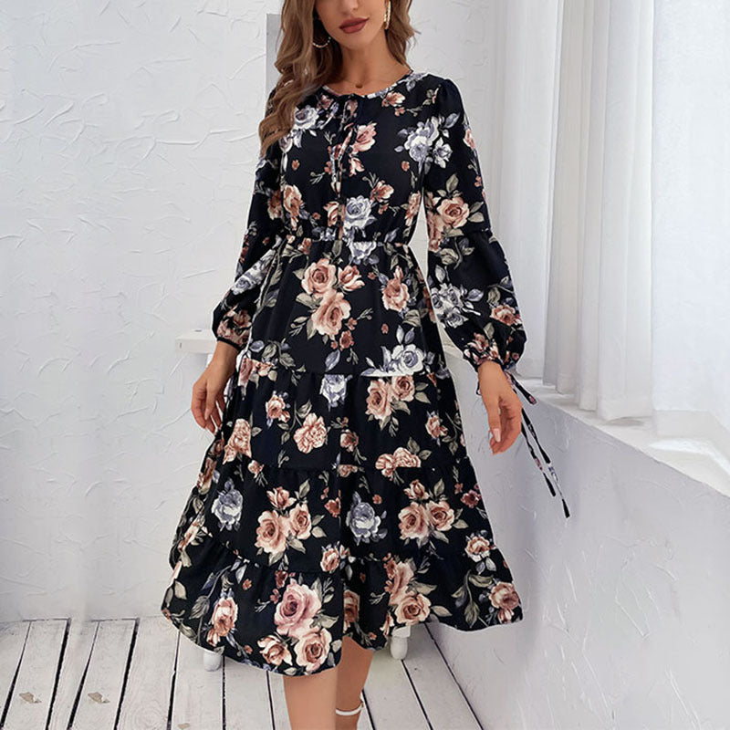 Early Sunset Flower Plisse Midi Dress