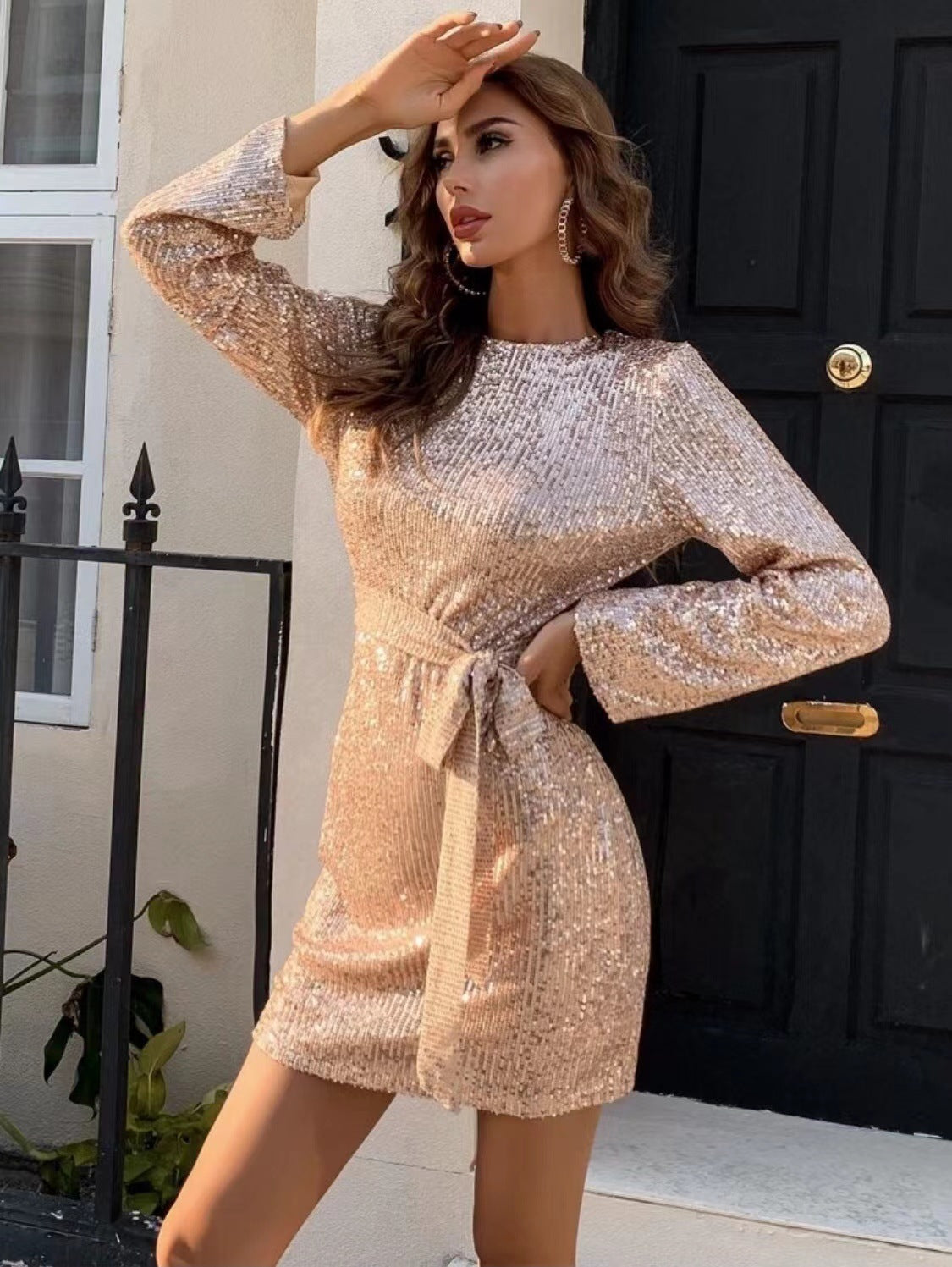 A Be Doll Sequin Tie Dress Champagne FINAL