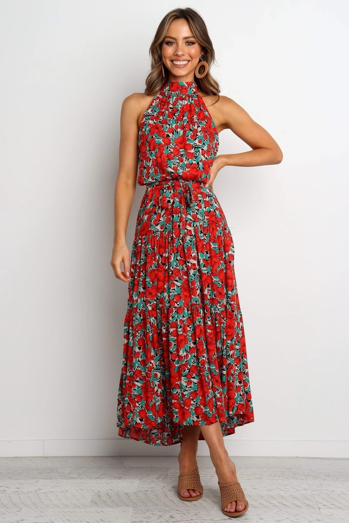 Know It All Botanical Pleated Midi Dress