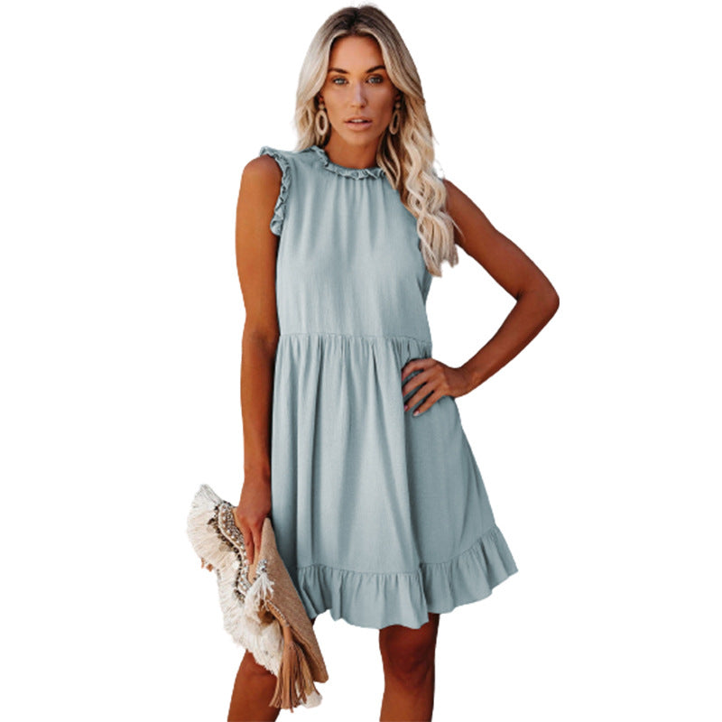 Sleeveless Twirly Chiffon Shift Dress Denim Blue