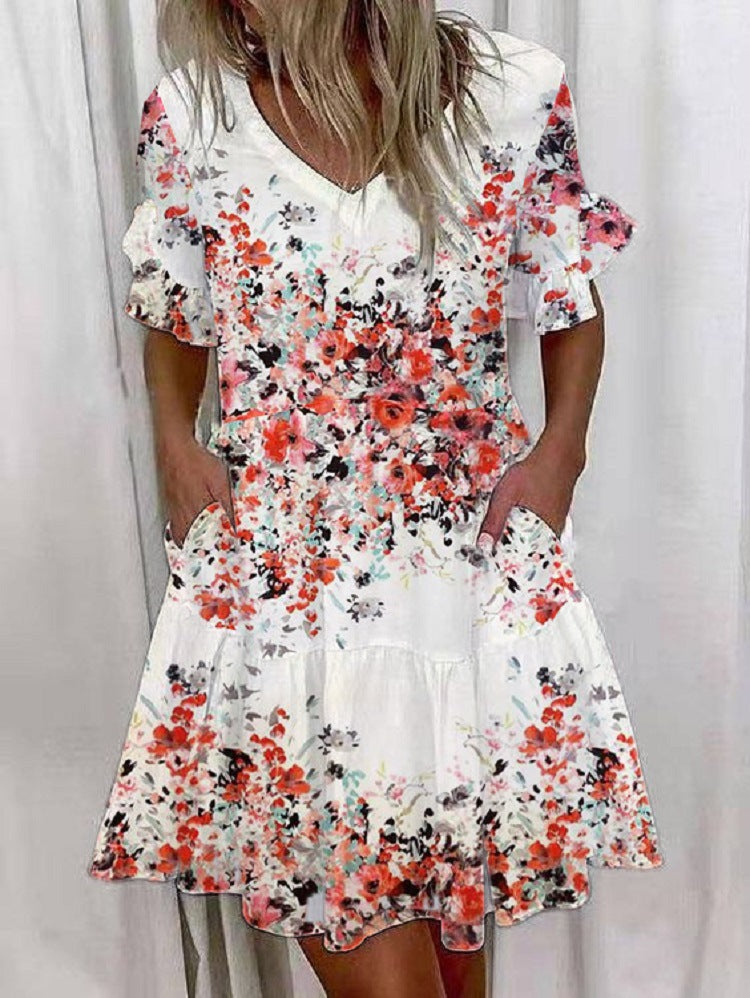 Etta Pocketed Flower Tiered Babydoll Dress