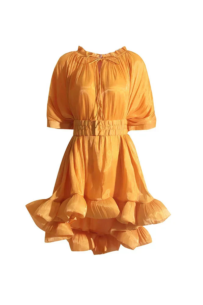 Statement Denisse Mini Dress with Ruffles and Cape Effect Evening Wear Edit