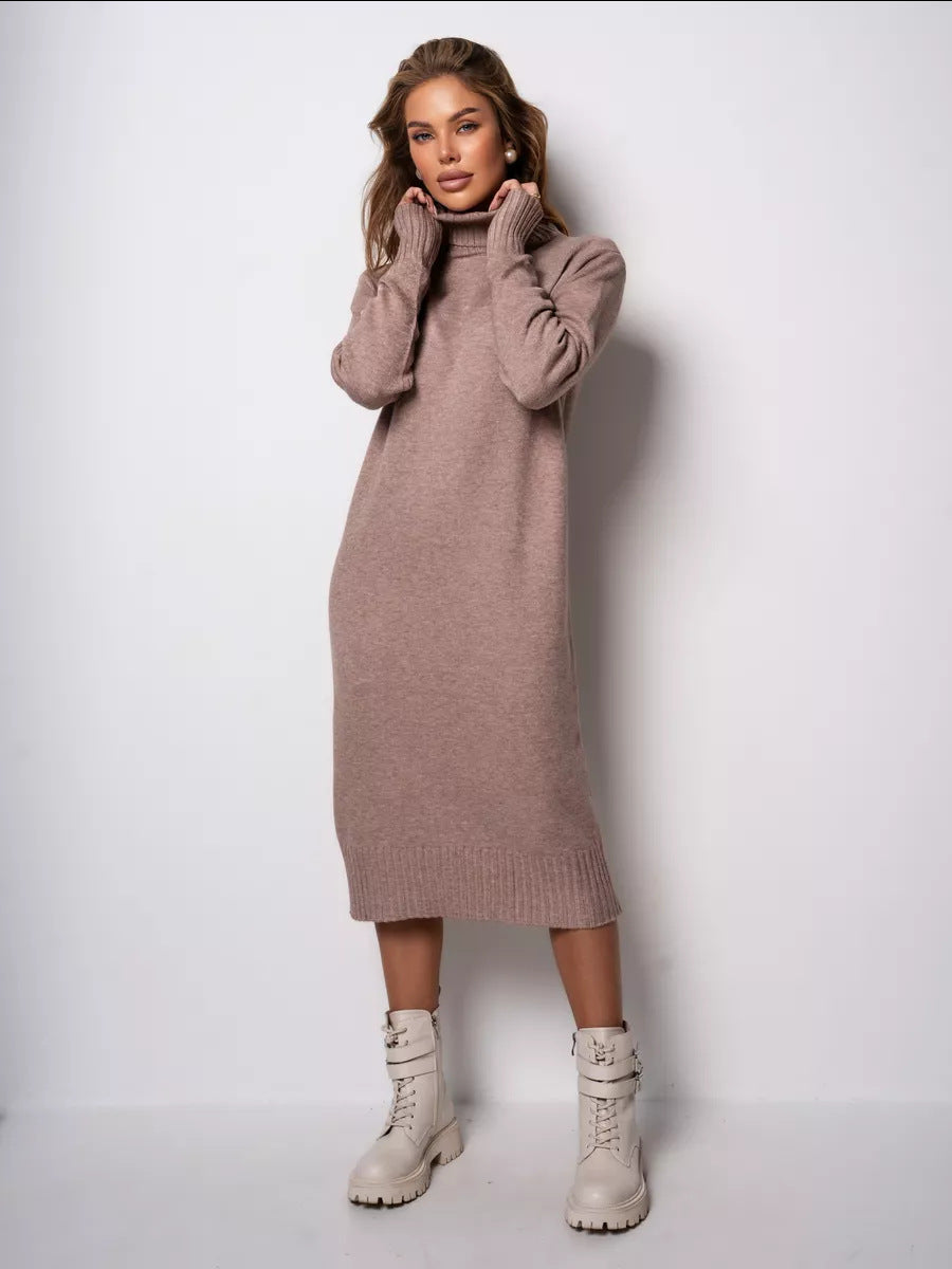 Knitting Turtleneck Dress Loose Inner Wear Solid Color Slimming Woolen